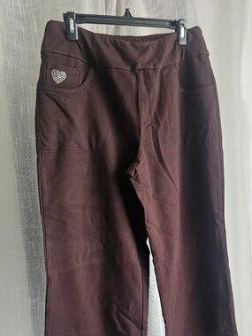 Quacker Factory DreamJeannes A704689 Regular Wide Leg Full Length Pants Brown